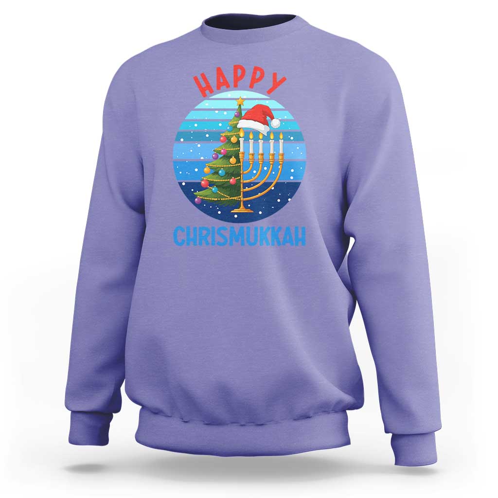Happy Chrismukkah Sweatshirt Menorah Candle Christmas Tree Holiday Jewish Gift - Wonder Print Shop