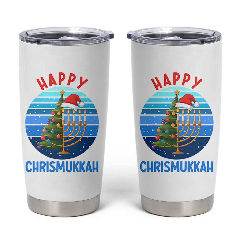 Happy Chrismukkah Tumbler Cup Menorah Candle Christmas Tree Holiday Jewish Gift - Wonder Print Shop