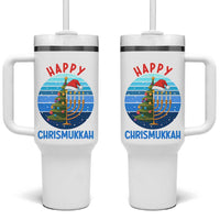 Happy Chrismukkah Tumbler With Handle Menorah Candle Christmas Tree Holiday Jewish Gift - Wonder Print Shop