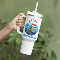 Happy Chrismukkah Tumbler With Handle Menorah Candle Christmas Tree Holiday Jewish Gift - Wonder Print Shop