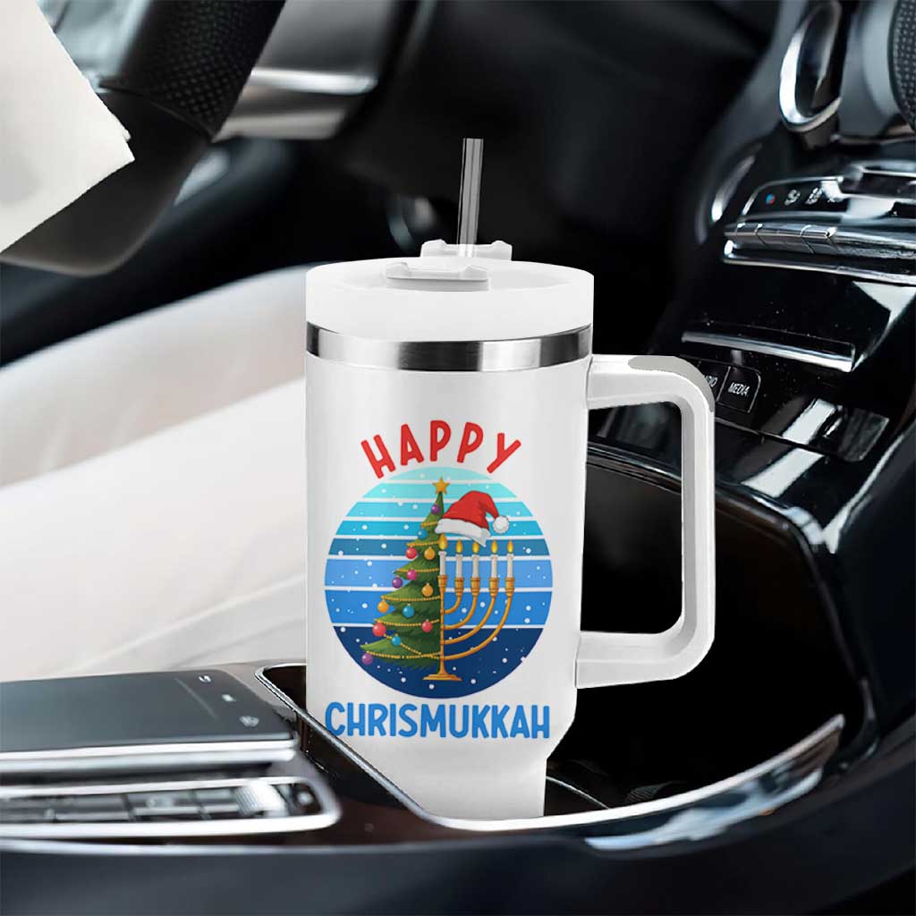 Happy Chrismukkah Tumbler With Handle Menorah Candle Christmas Tree Holiday Jewish Gift - Wonder Print Shop