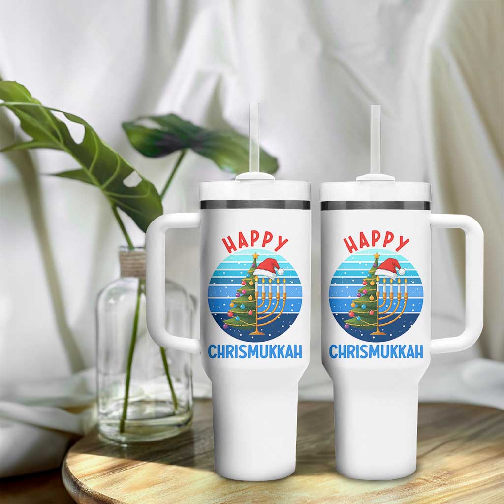Happy Chrismukkah Tumbler With Handle Menorah Candle Christmas Tree Holiday Jewish Gift - Wonder Print Shop