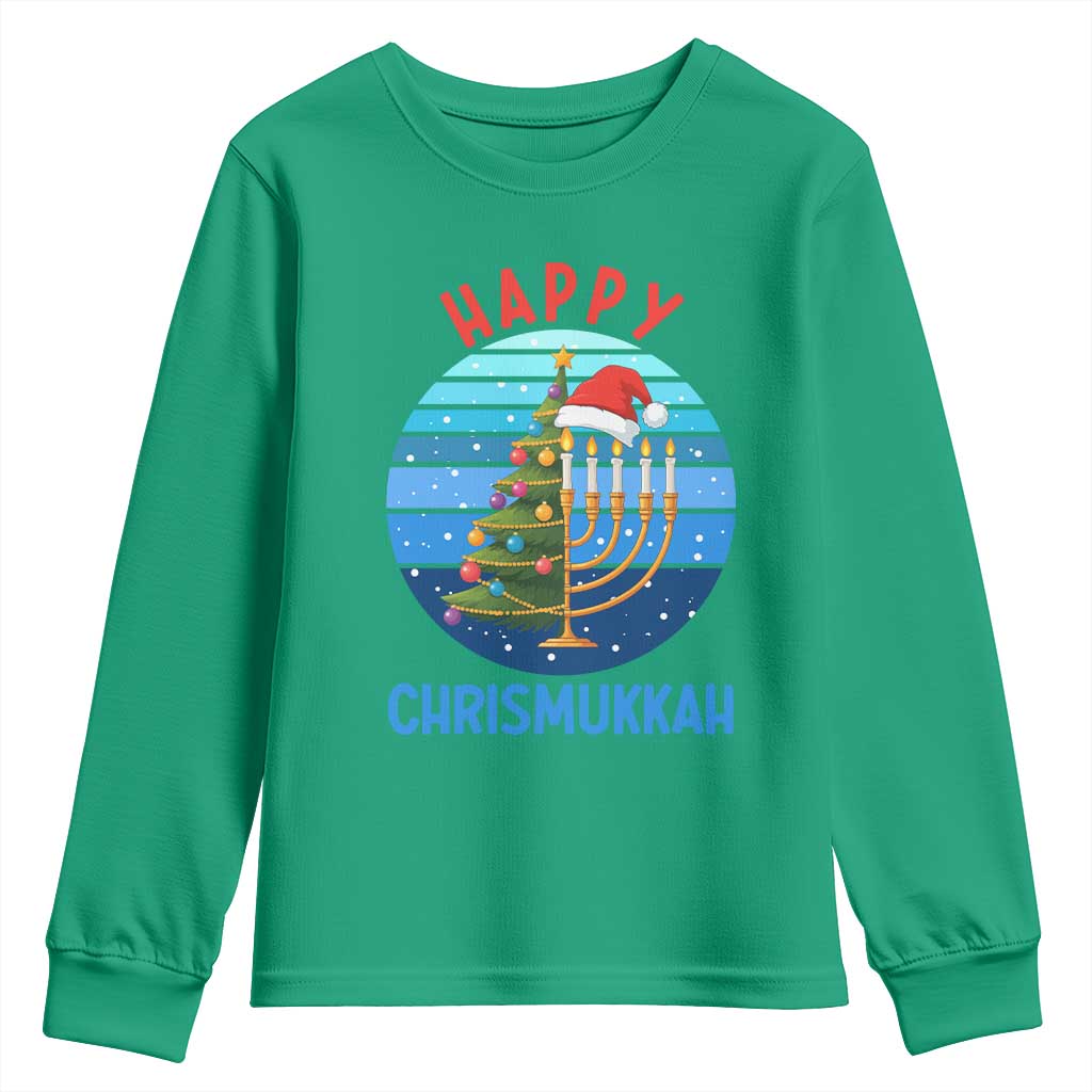 Happy Chrismukkah Youth Sweatshirt Menorah Candle Christmas Tree Holiday Jewish Gift - Wonder Print Shop