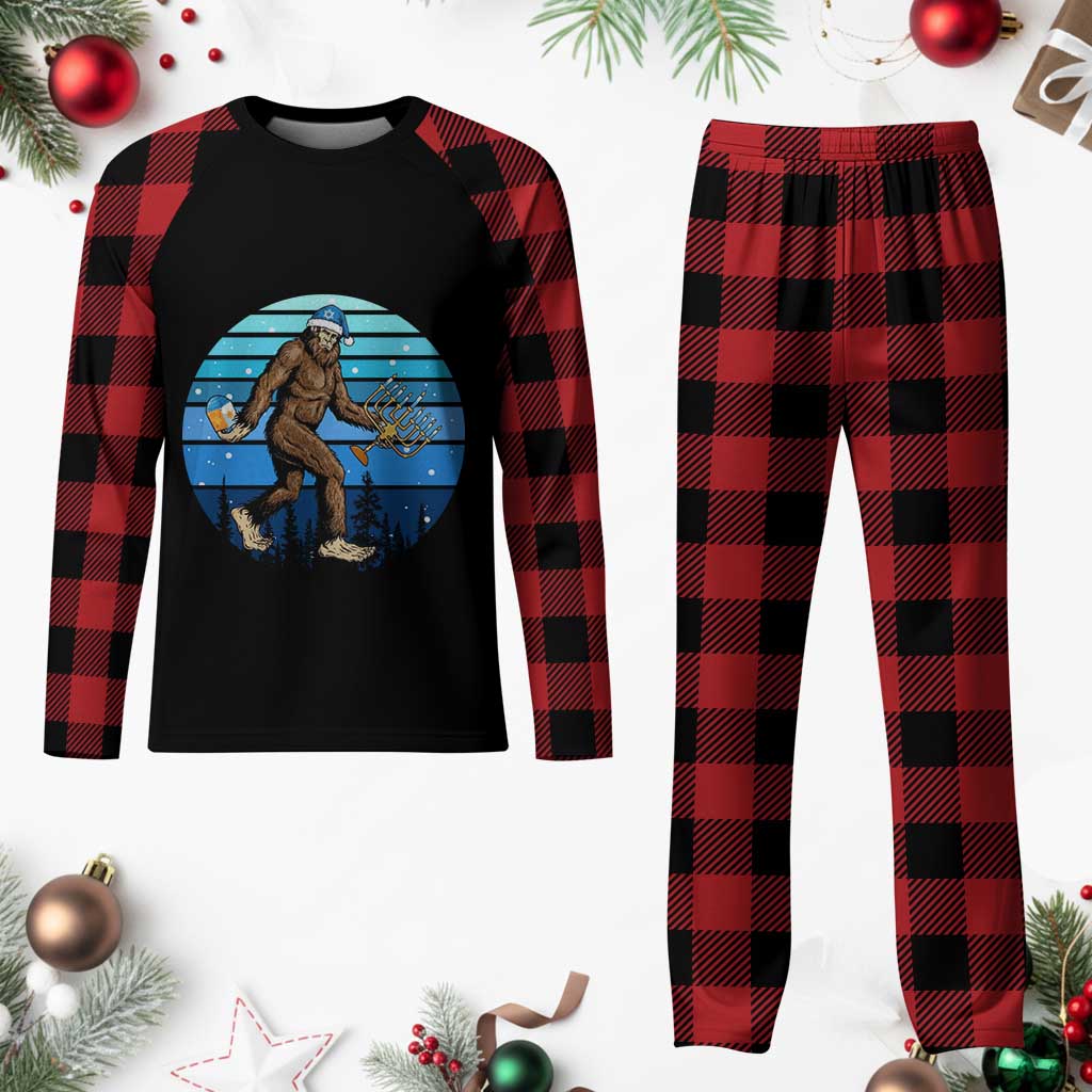 Funny Xmas Hanukkah Bigfoot Lover Plaid Pajama Set Jewish Holiday Gift - Wonder Print Shop