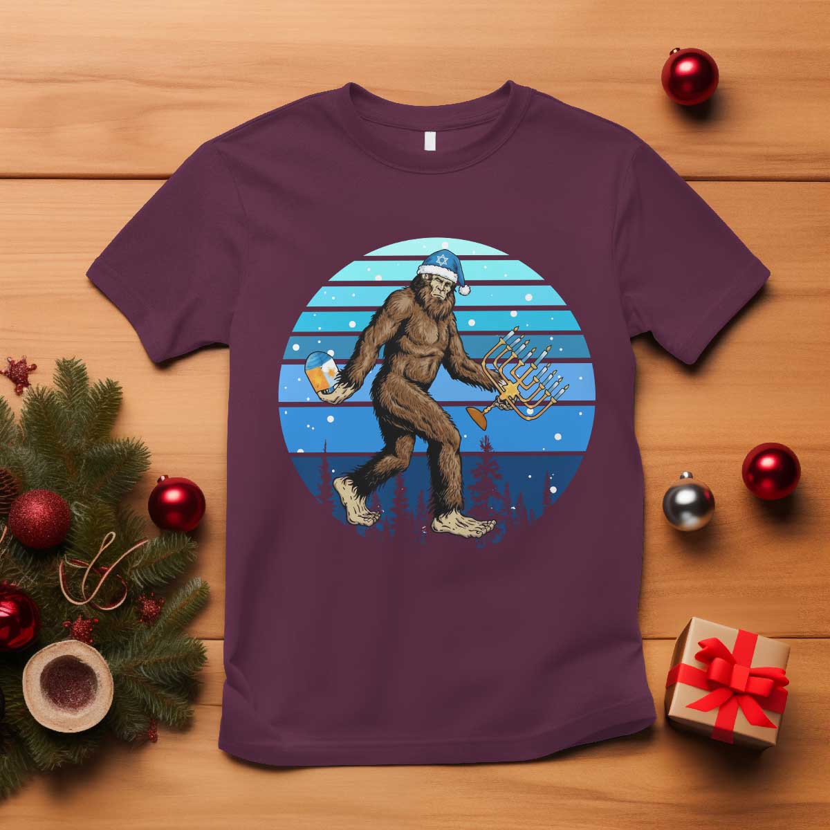 Funny Christmas Hanukkah Bigfoot Lover T Shirt Jewish Holiday Gift - Wonder Print Shop