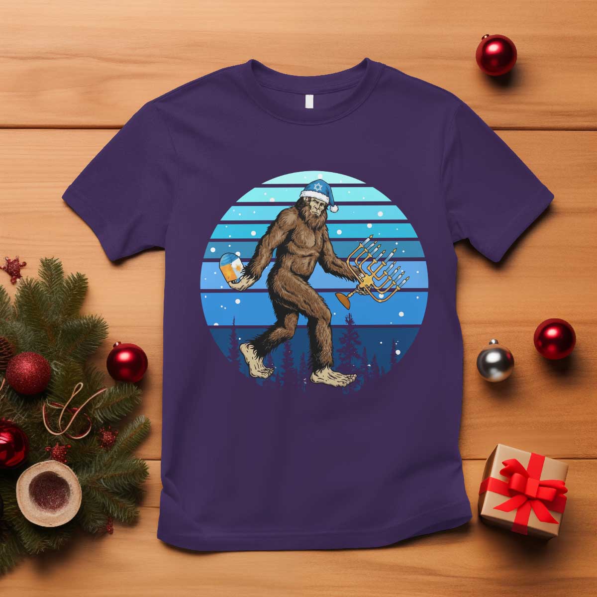Funny Christmas Hanukkah Bigfoot Lover T Shirt Jewish Holiday Gift - Wonder Print Shop