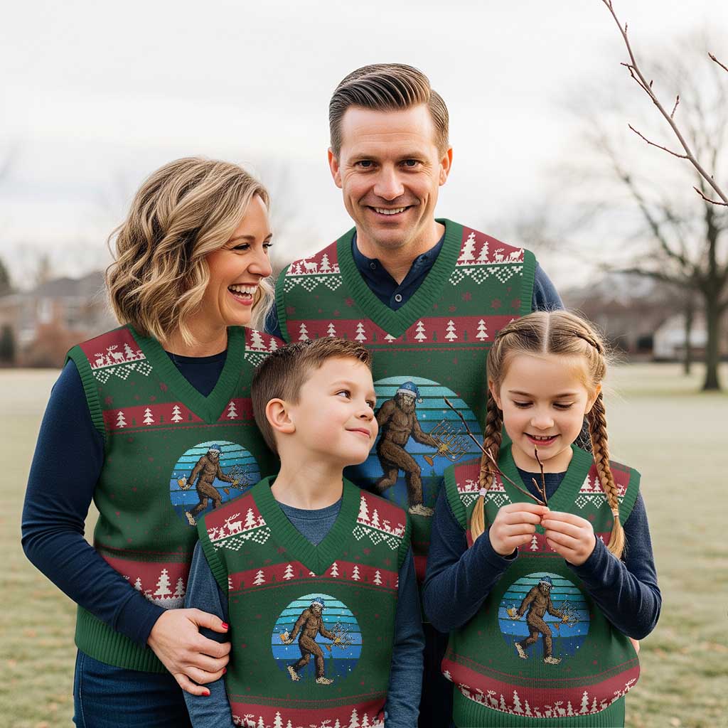 Funny Xmas Hanukkah Bigfoot Lover V-Neck Knit Sweater Vest Jewish Holiday Gift - Wonder Print Shop
