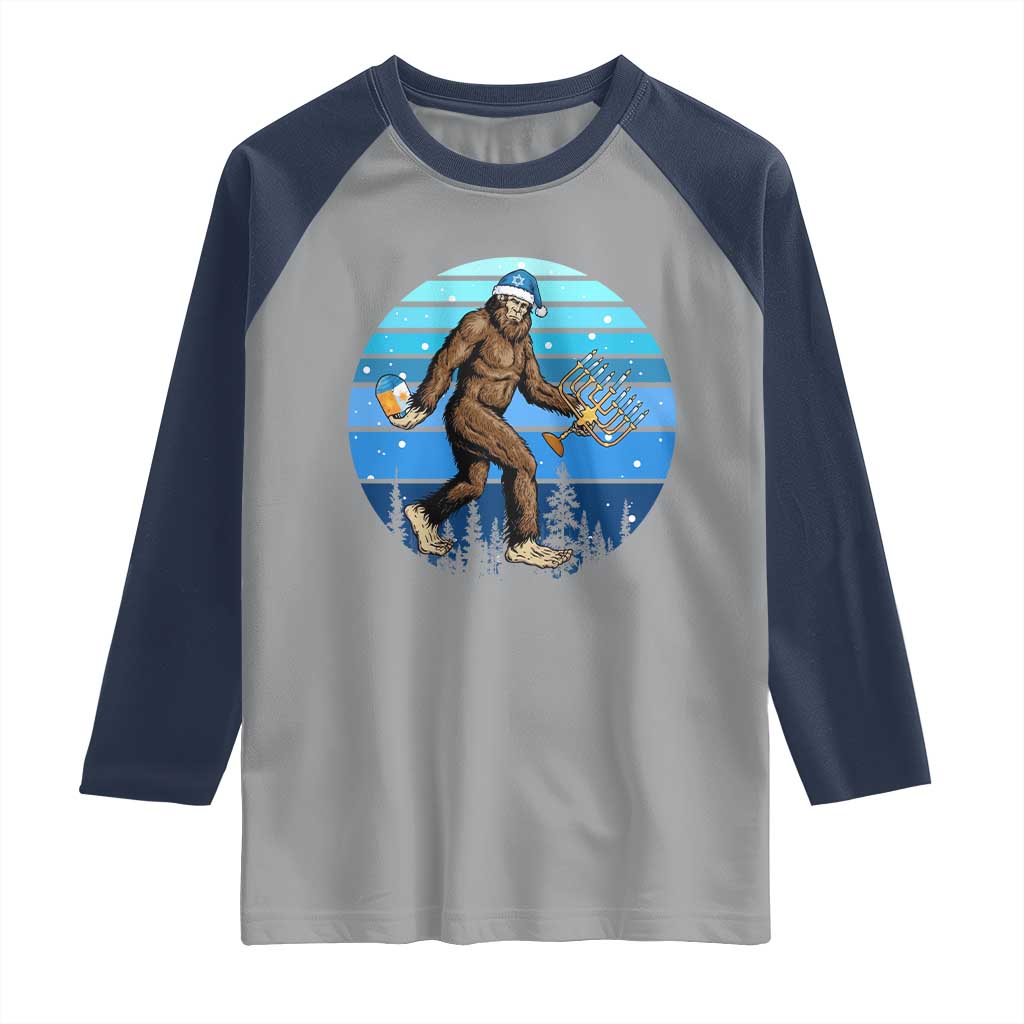 Funny Christmas Hanukkah Bigfoot Lover Raglan Shirt Jewish Holiday Gift - Wonder Print Shop