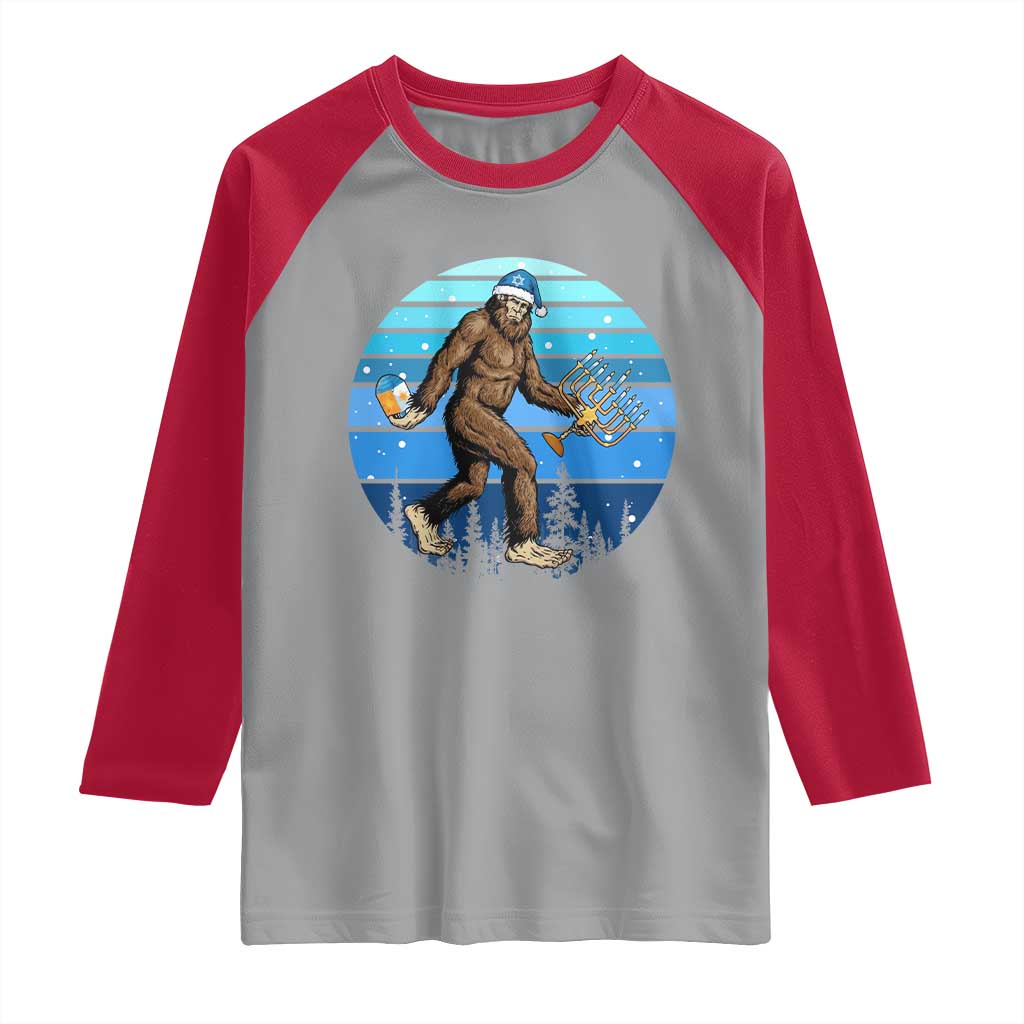 Funny Christmas Hanukkah Bigfoot Lover Raglan Shirt Jewish Holiday Gift - Wonder Print Shop