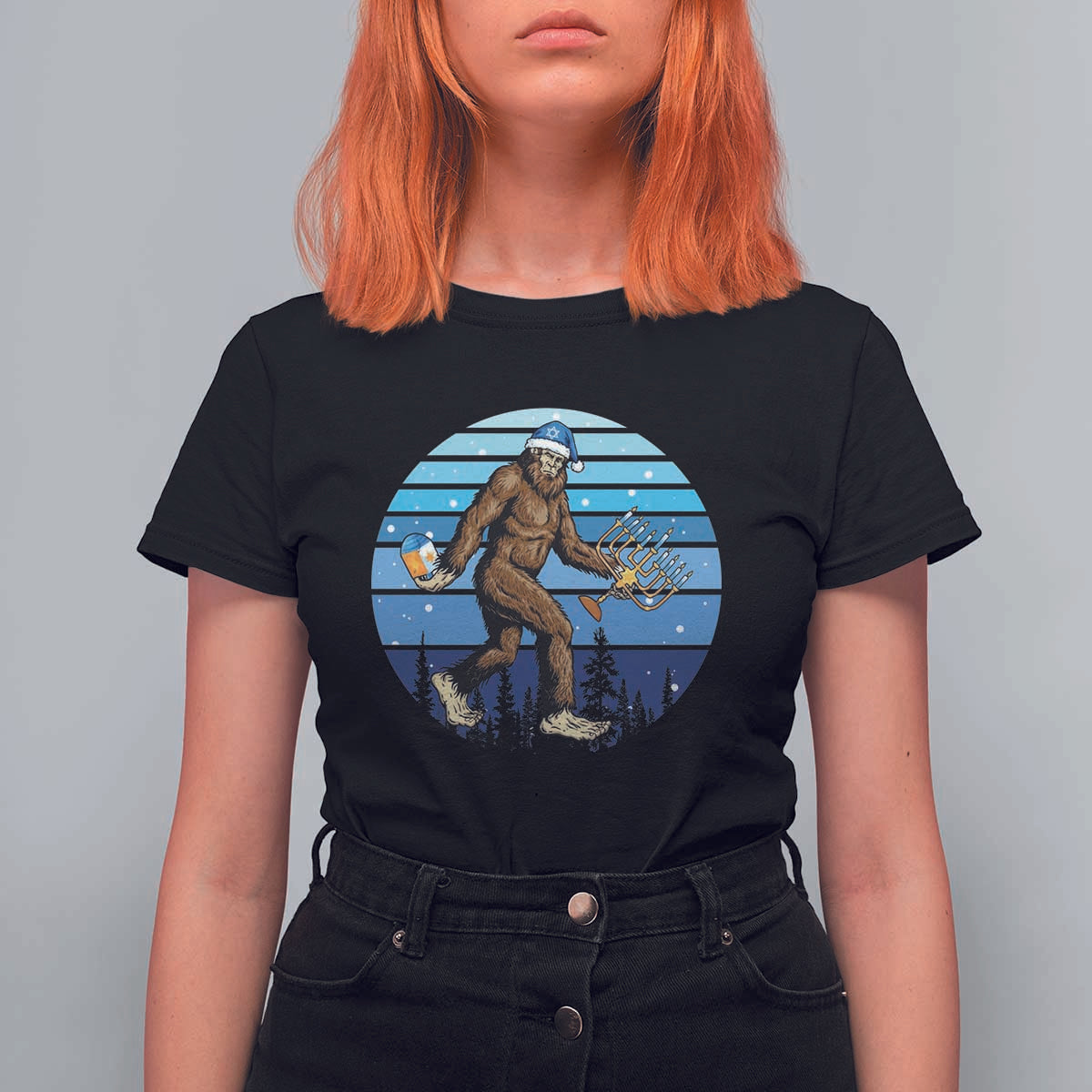 Funny Christmas Hanukkah Bigfoot Lover T Shirt For Women Jewish Holiday Gift - Wonder Print Shop