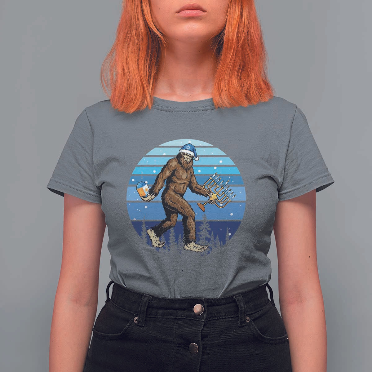 Funny Christmas Hanukkah Bigfoot Lover T Shirt For Women Jewish Holiday Gift - Wonder Print Shop