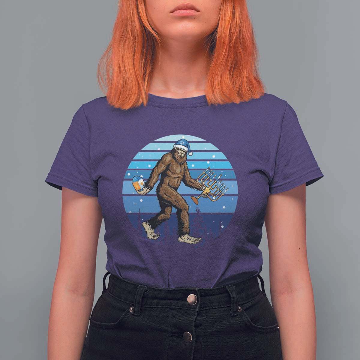 Funny Christmas Hanukkah Bigfoot Lover T Shirt For Women Jewish Holiday Gift - Wonder Print Shop