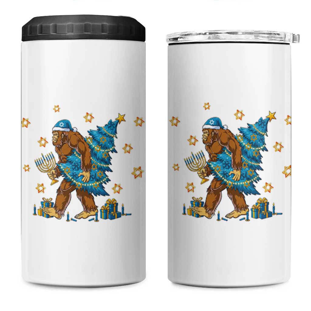Funny Hanukkah Bigfoot Lover Jewish Holiday Gift 4 in 1 Can Cooler Tumbler - Wonder Print Shop