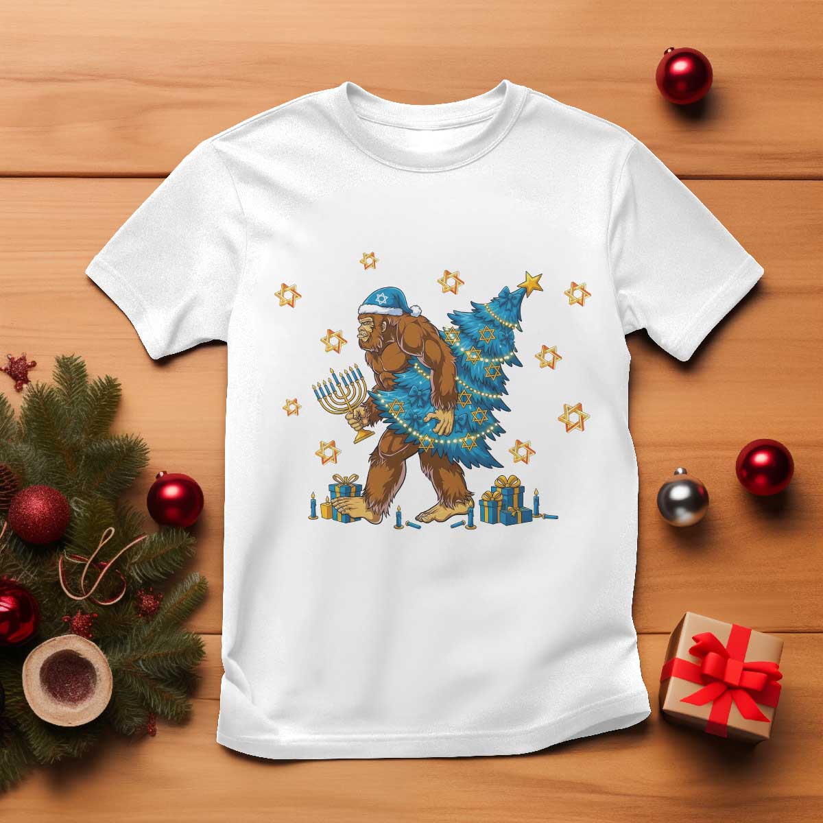 Funny Hanukkah Bigfoot Lover Jewish Holiday Gift T Shirt - Wonder Print Shop