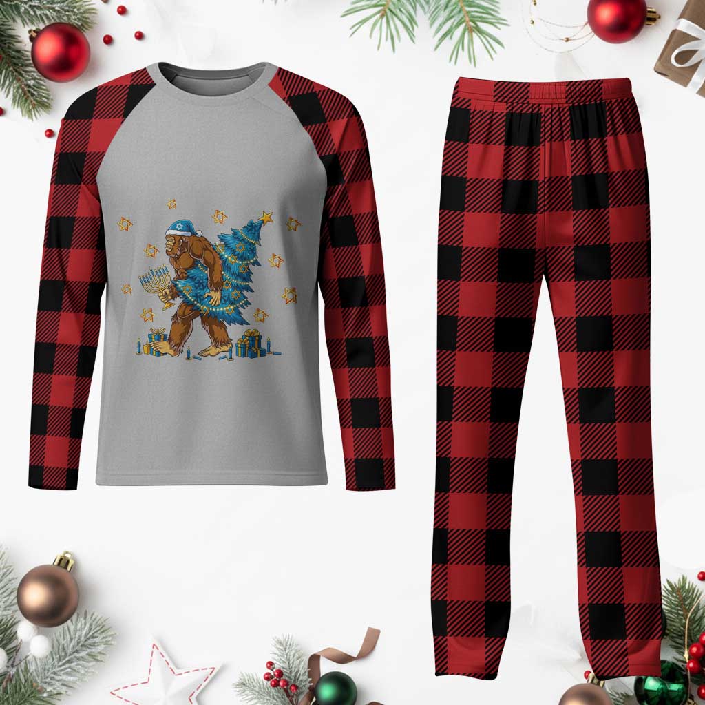 Funny Hanukkah Bigfoot Lover Jewish Holiday Gift Plaid Pajama Set - Wonder Print Shop