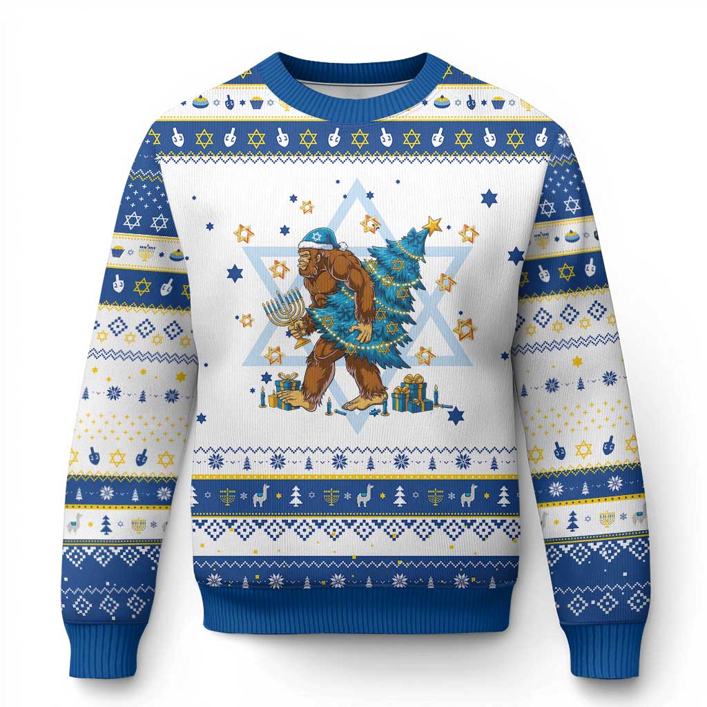 Funny Bigfoot Lover Jewish Holiday Gift Hanukkah Ugly Sweater - Wonder Print Shop