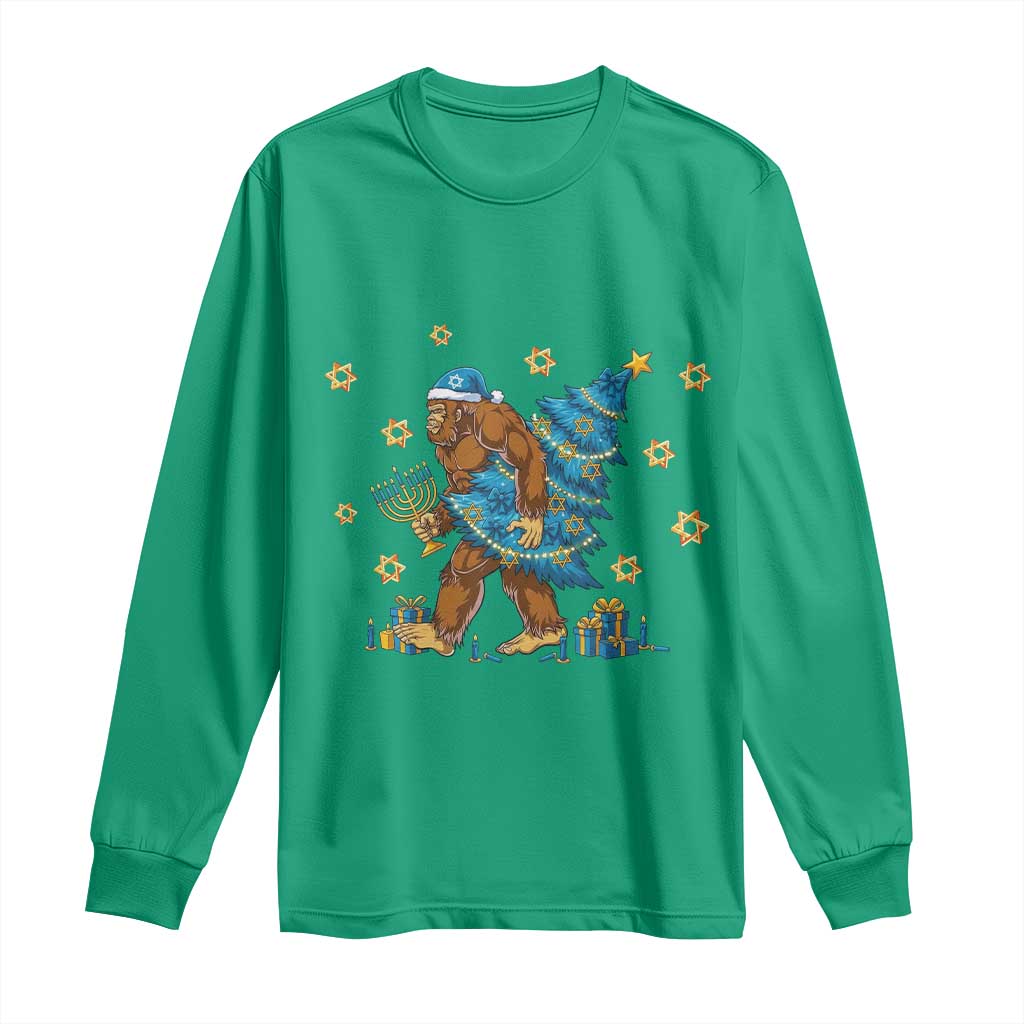 Funny Hanukkah Bigfoot Lover Jewish Holiday Gift Long Sleeve Shirt - Wonder Print Shop