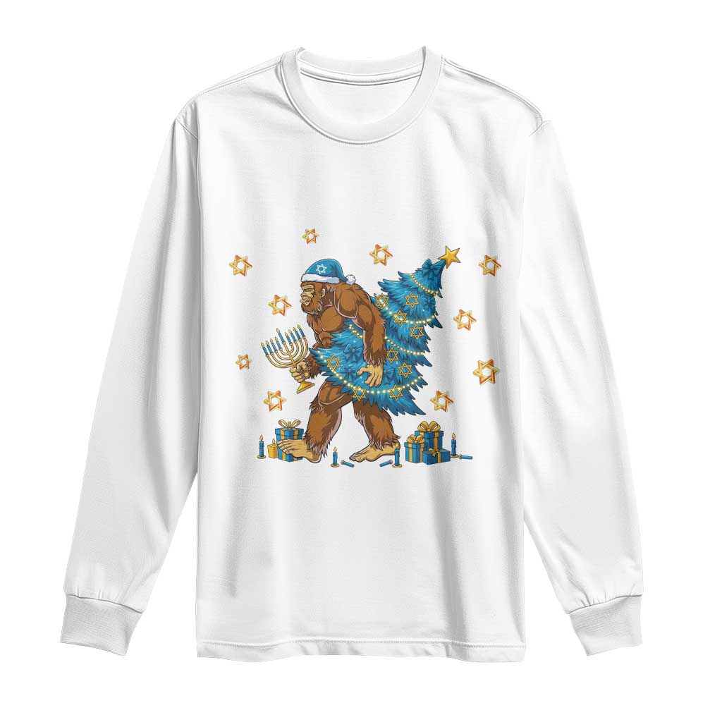 Funny Hanukkah Bigfoot Lover Jewish Holiday Gift Long Sleeve Shirt - Wonder Print Shop
