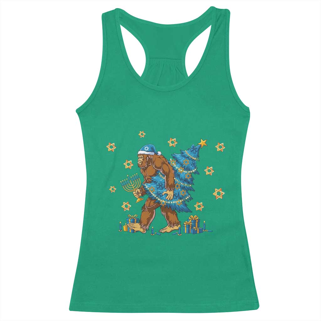 Funny Hanukkah Bigfoot Lover Jewish Holiday Gift Racerback Tank Top - Wonder Print Shop