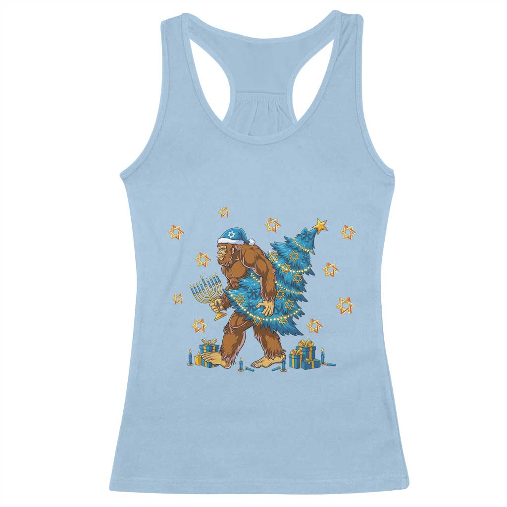 Funny Hanukkah Bigfoot Lover Jewish Holiday Gift Racerback Tank Top - Wonder Print Shop