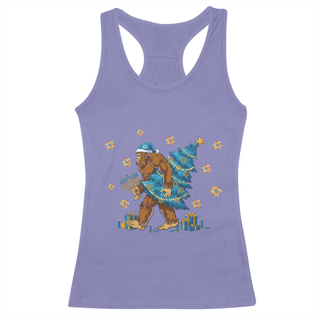 Funny Hanukkah Bigfoot Lover Jewish Holiday Gift Racerback Tank Top - Wonder Print Shop