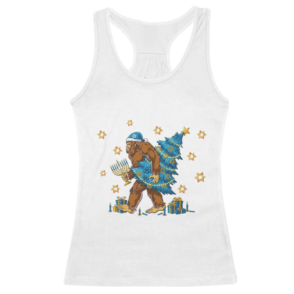 Funny Hanukkah Bigfoot Lover Jewish Holiday Gift Racerback Tank Top - Wonder Print Shop