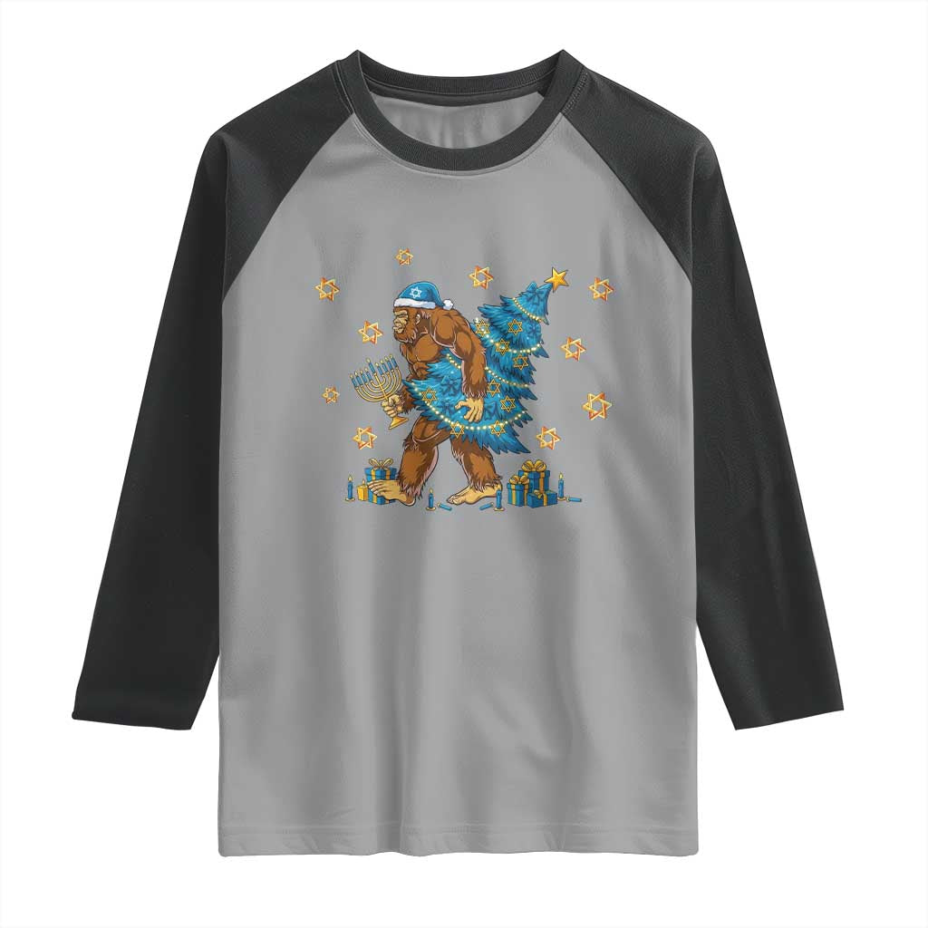 Funny Hanukkah Bigfoot Lover Jewish Holiday Gift Raglan Shirt - Wonder Print Shop