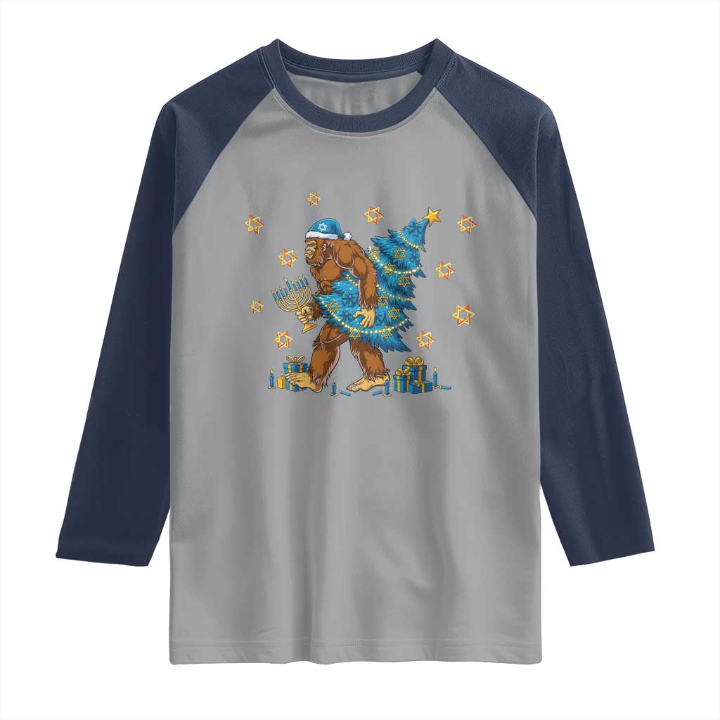 Funny Hanukkah Bigfoot Lover Jewish Holiday Gift Raglan Shirt - Wonder Print Shop