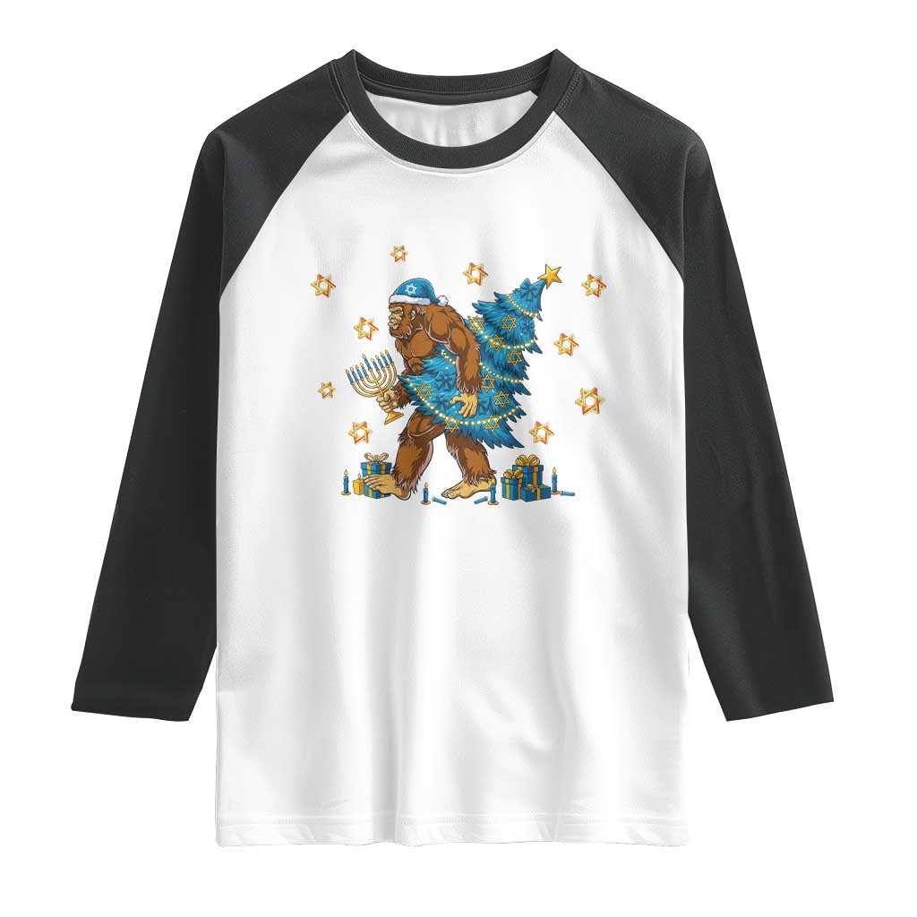 Funny Hanukkah Bigfoot Lover Jewish Holiday Gift Raglan Shirt - Wonder Print Shop