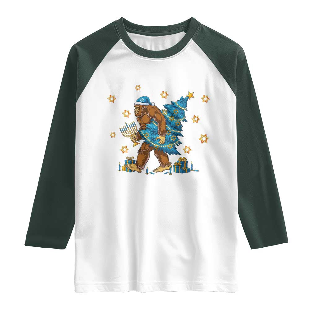 Funny Hanukkah Bigfoot Lover Jewish Holiday Gift Raglan Shirt - Wonder Print Shop