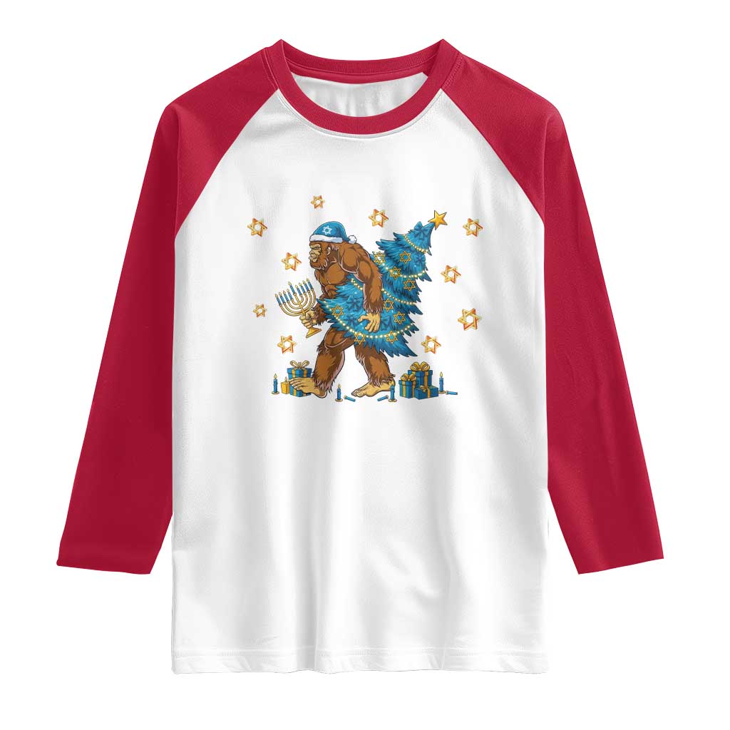 Funny Hanukkah Bigfoot Lover Jewish Holiday Gift Raglan Shirt - Wonder Print Shop