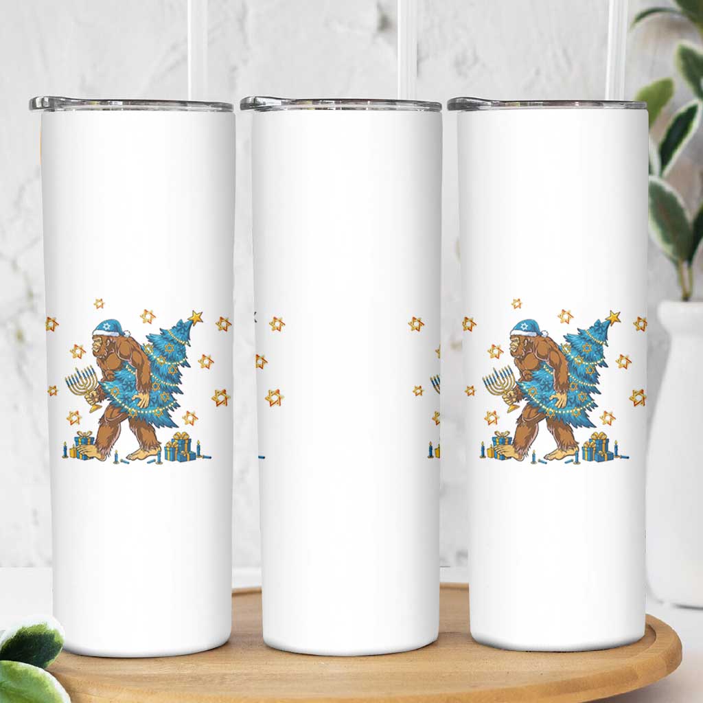 Funny Hanukkah Bigfoot Lover Jewish Holiday Gift Skinny Tumbler - Wonder Print Shop