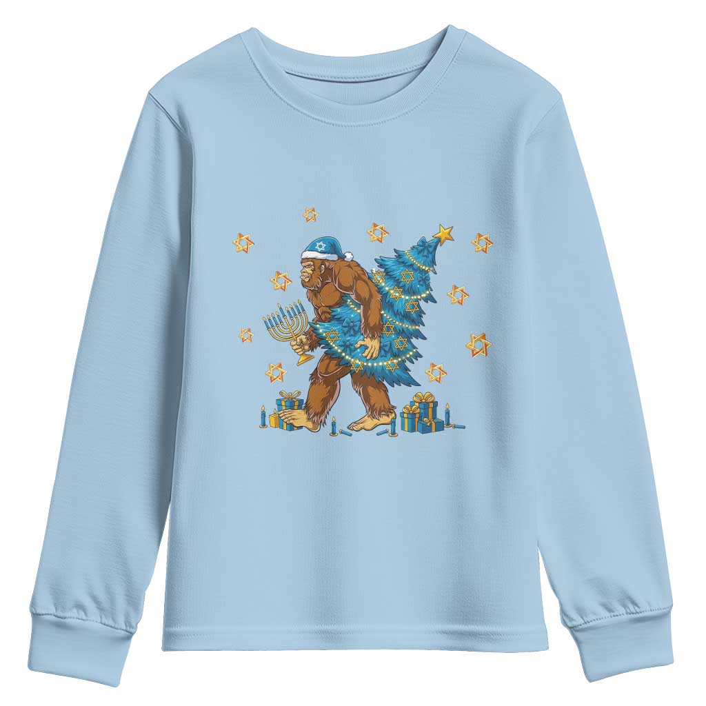 Funny Hanukkah Bigfoot Lover Jewish Holiday Gift Youth Sweatshirt - Wonder Print Shop