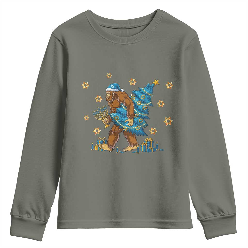 Funny Hanukkah Bigfoot Lover Jewish Holiday Gift Youth Sweatshirt - Wonder Print Shop