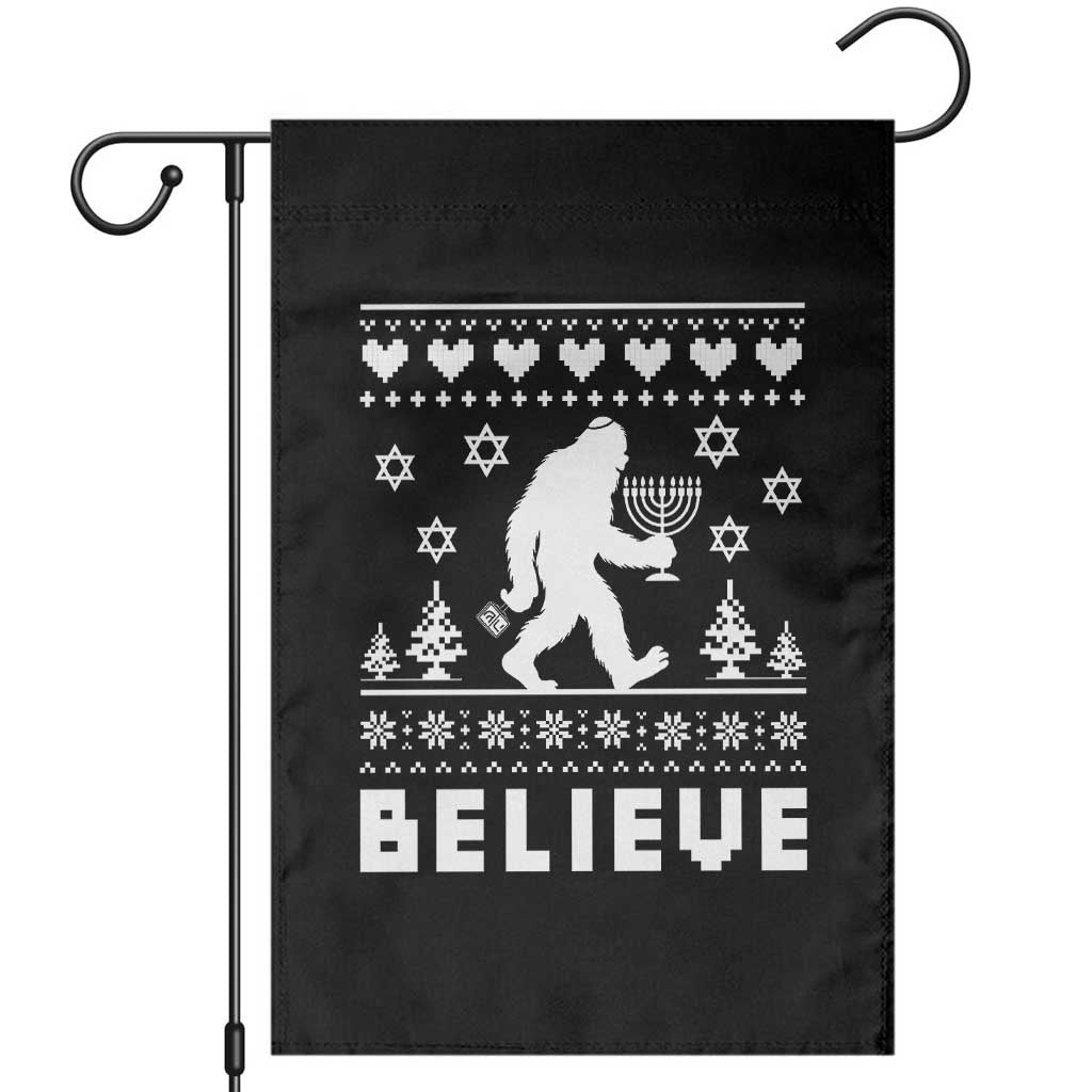 Funny Hanukkah Bigfoot Garden Flag Believe Ugly Sweater Jewish Holiday Gift - Wonder Print Shop