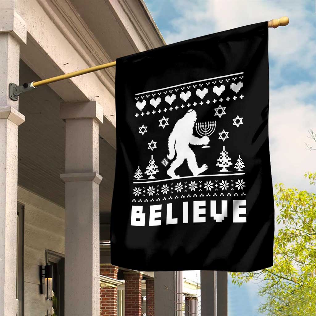 Funny Hanukkah Bigfoot Garden Flag Believe Ugly Sweater Jewish Holiday Gift - Wonder Print Shop