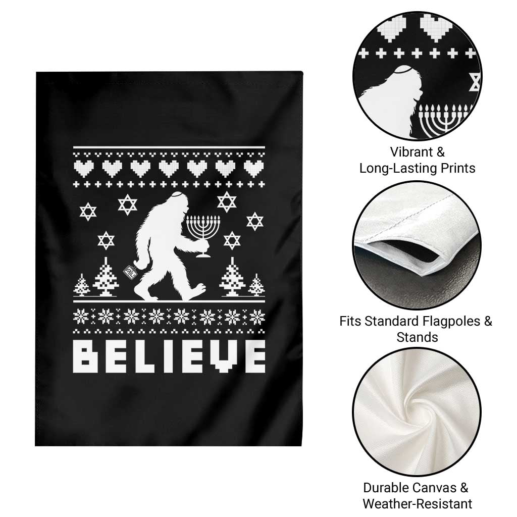 Funny Hanukkah Bigfoot Garden Flag Believe Ugly Sweater Jewish Holiday Gift - Wonder Print Shop