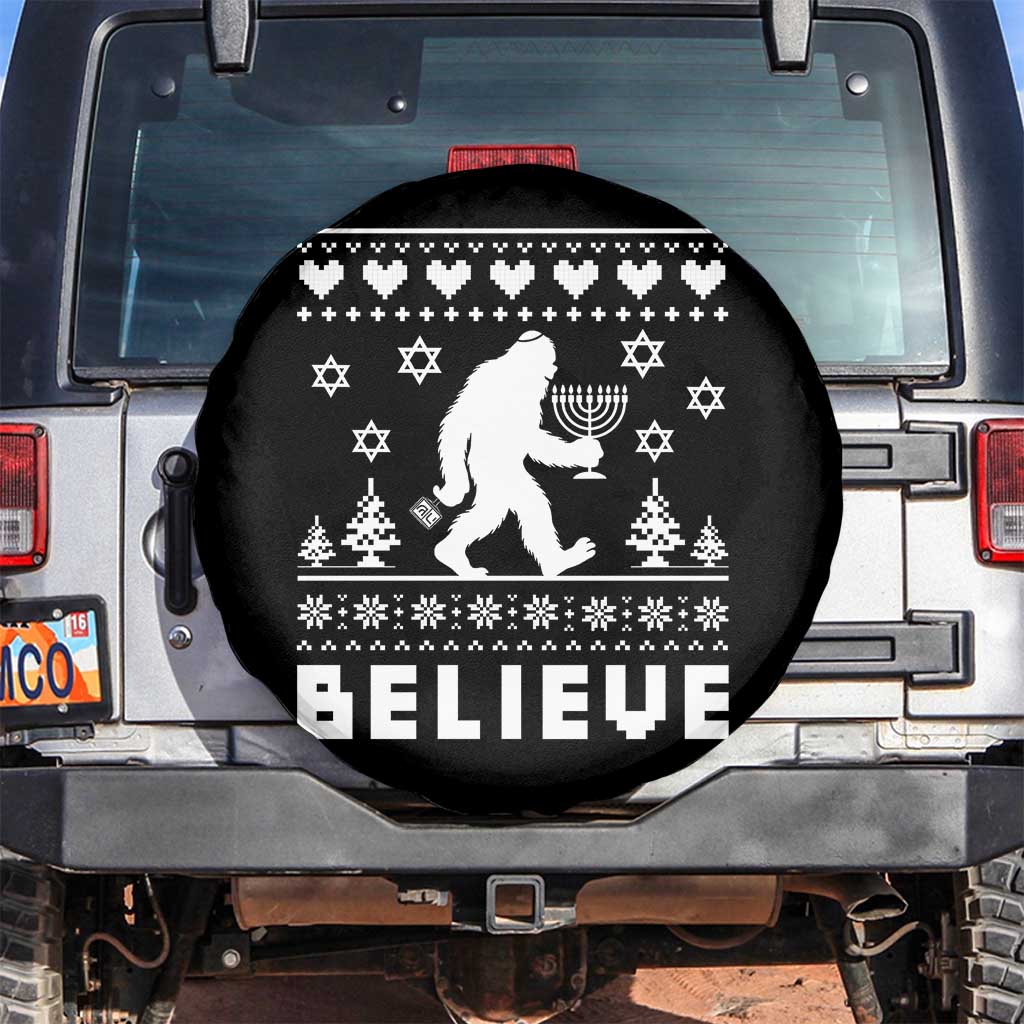 Funny Hanukkah Bigfoot Spare Tire Cover Believe Ugly Sweater Jewish Holiday Gift - Wonder Print Shop