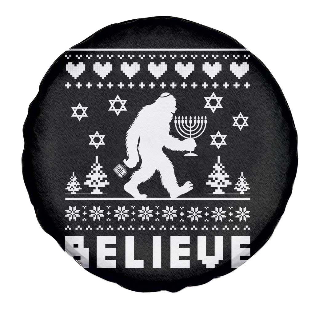 Funny Hanukkah Bigfoot Spare Tire Cover Believe Ugly Sweater Jewish Holiday Gift - Wonder Print Shop