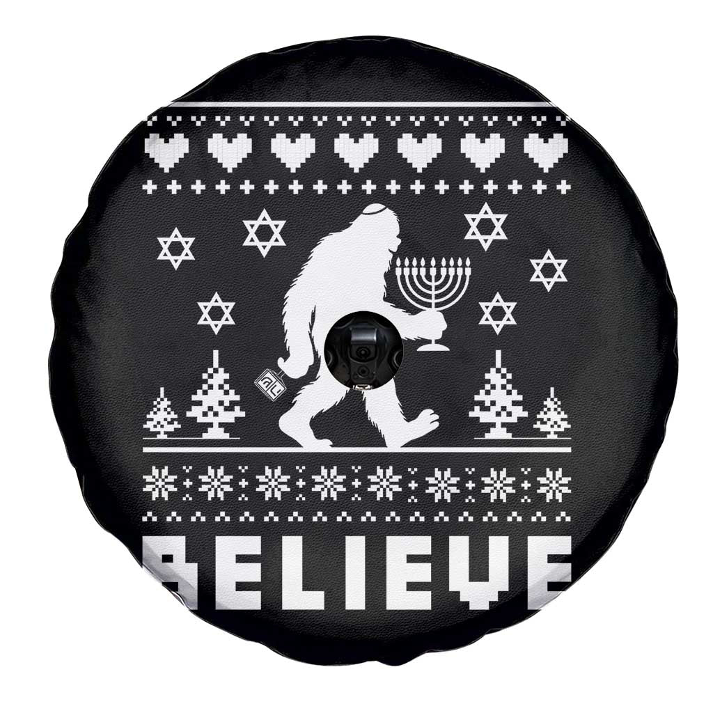 Funny Hanukkah Bigfoot Spare Tire Cover Believe Ugly Sweater Jewish Holiday Gift - Wonder Print Shop