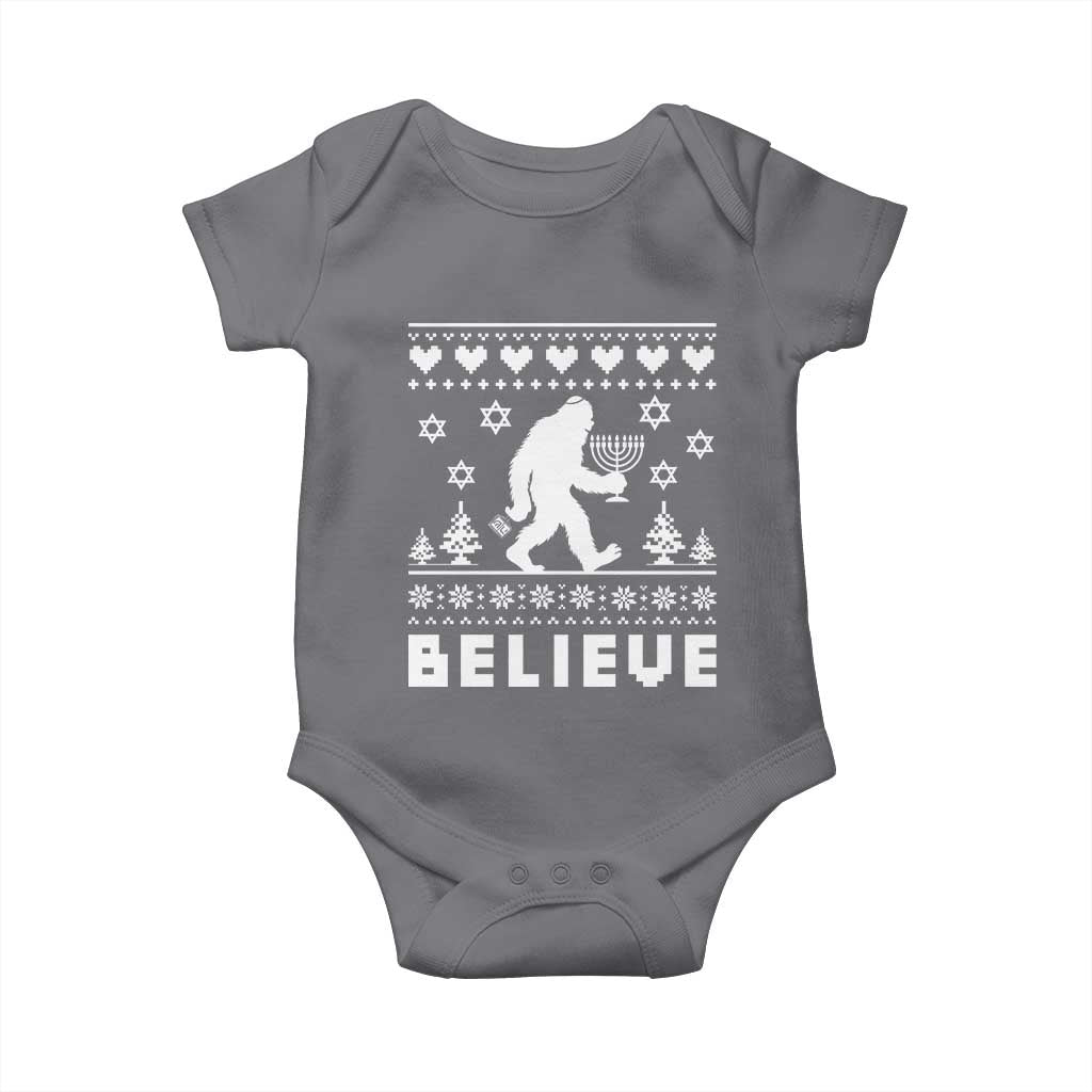 Funny Hanukkah Bigfoot Baby Onesie Believe Ugly Sweater Jewish Holiday Gift - Wonder Print Shop