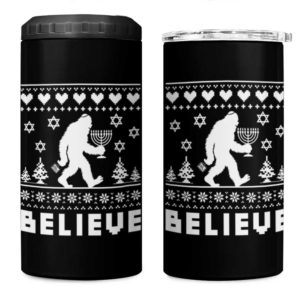 Funny Hanukkah Bigfoot 4 in 1 Can Cooler Tumbler Believe Ugly Sweater Jewish Holiday Gift - Wonder Print Shop