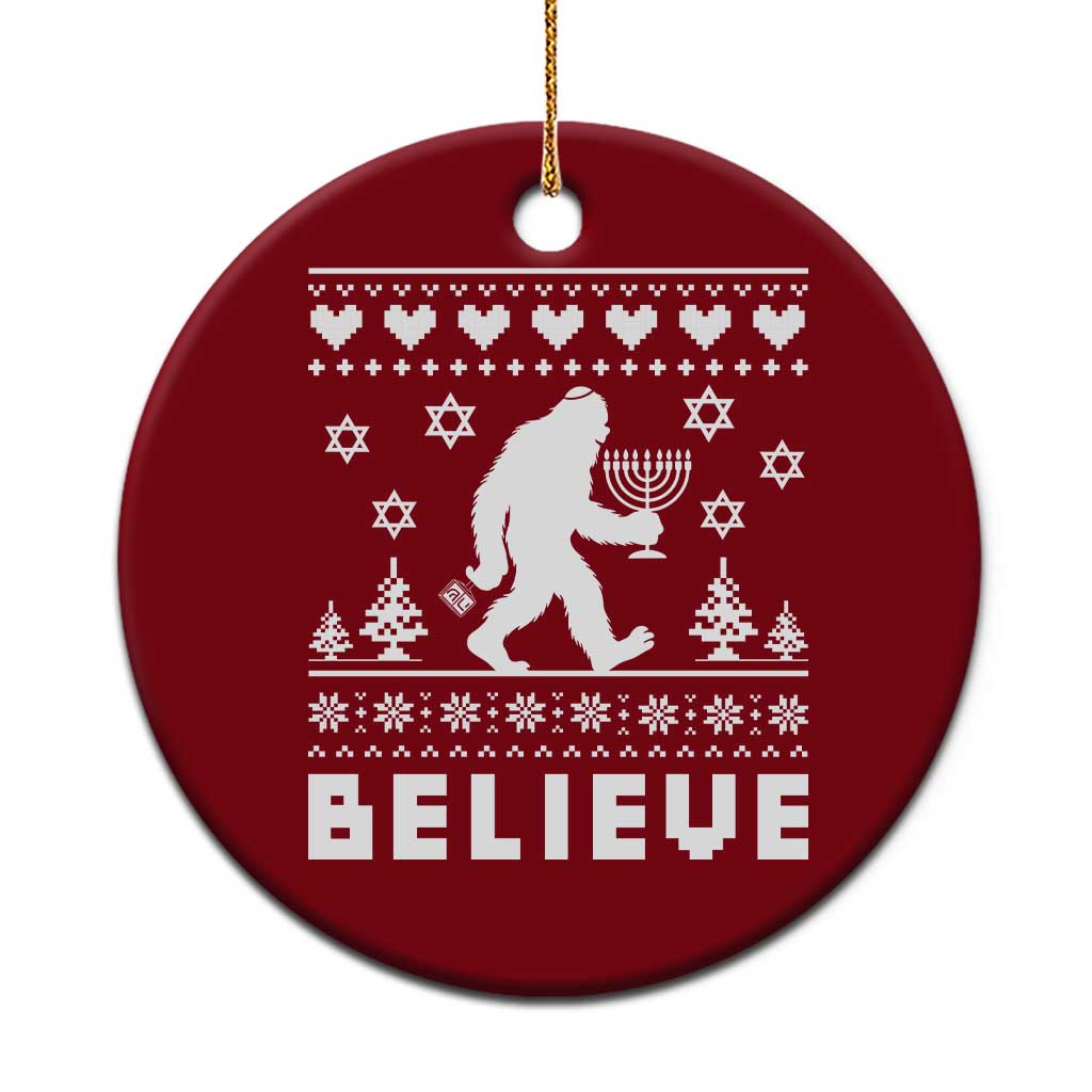 Funny Hanukkah Bigfoot Ceramic Ornament Believe Ugly Sweater Jewish Holiday Gift - Wonder Print Shop