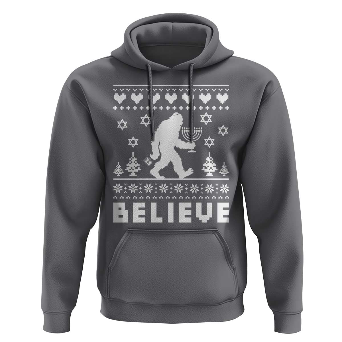 Funny Hanukkah Bigfoot Hoodie Believe Ugly Sweater Jewish Holiday Gift - Wonder Print Shop