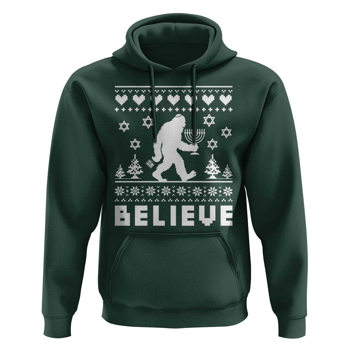 Funny Hanukkah Bigfoot Hoodie Believe Ugly Sweater Jewish Holiday Gift - Wonder Print Shop