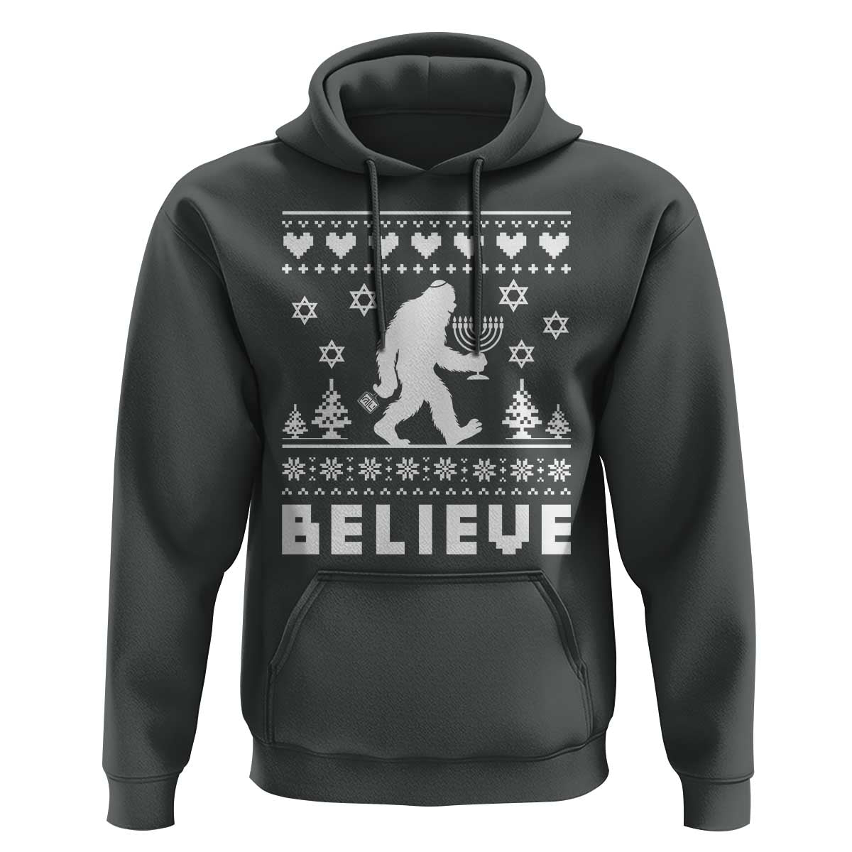Funny Hanukkah Bigfoot Hoodie Believe Ugly Sweater Jewish Holiday Gift - Wonder Print Shop