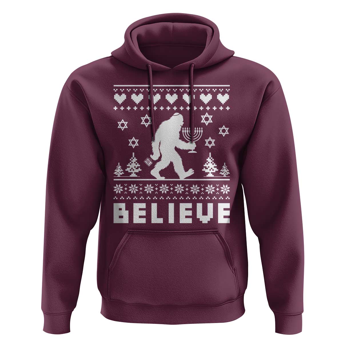 Funny Hanukkah Bigfoot Hoodie Believe Ugly Sweater Jewish Holiday Gift - Wonder Print Shop