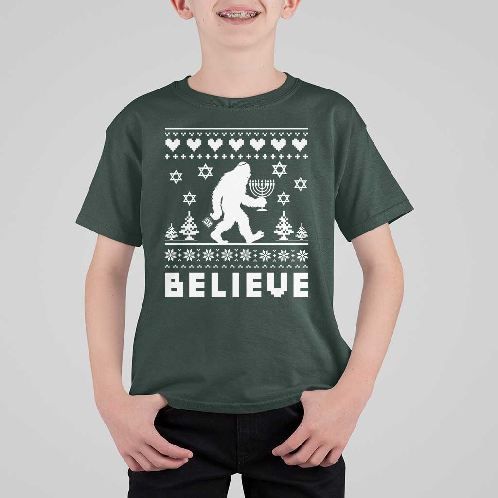 Funny Hanukkah Bigfoot T Shirt For Kid Believe Ugly Sweater Jewish Holiday Gift - Wonder Print Shop