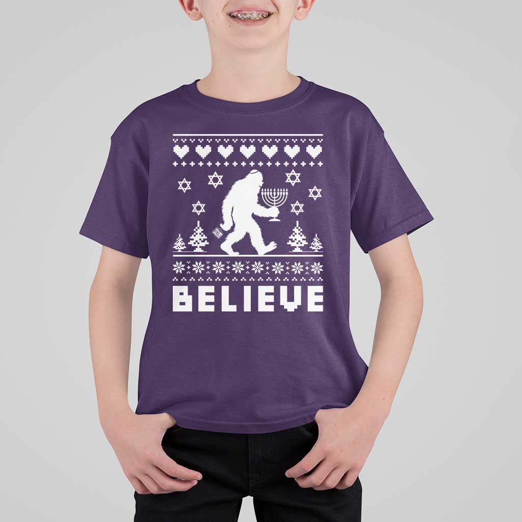 Funny Hanukkah Bigfoot T Shirt For Kid Believe Ugly Sweater Jewish Holiday Gift - Wonder Print Shop