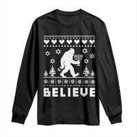Funny Hanukkah Bigfoot Long Sleeve Shirt Believe Ugly Sweater Jewish Holiday Gift - Wonder Print Shop